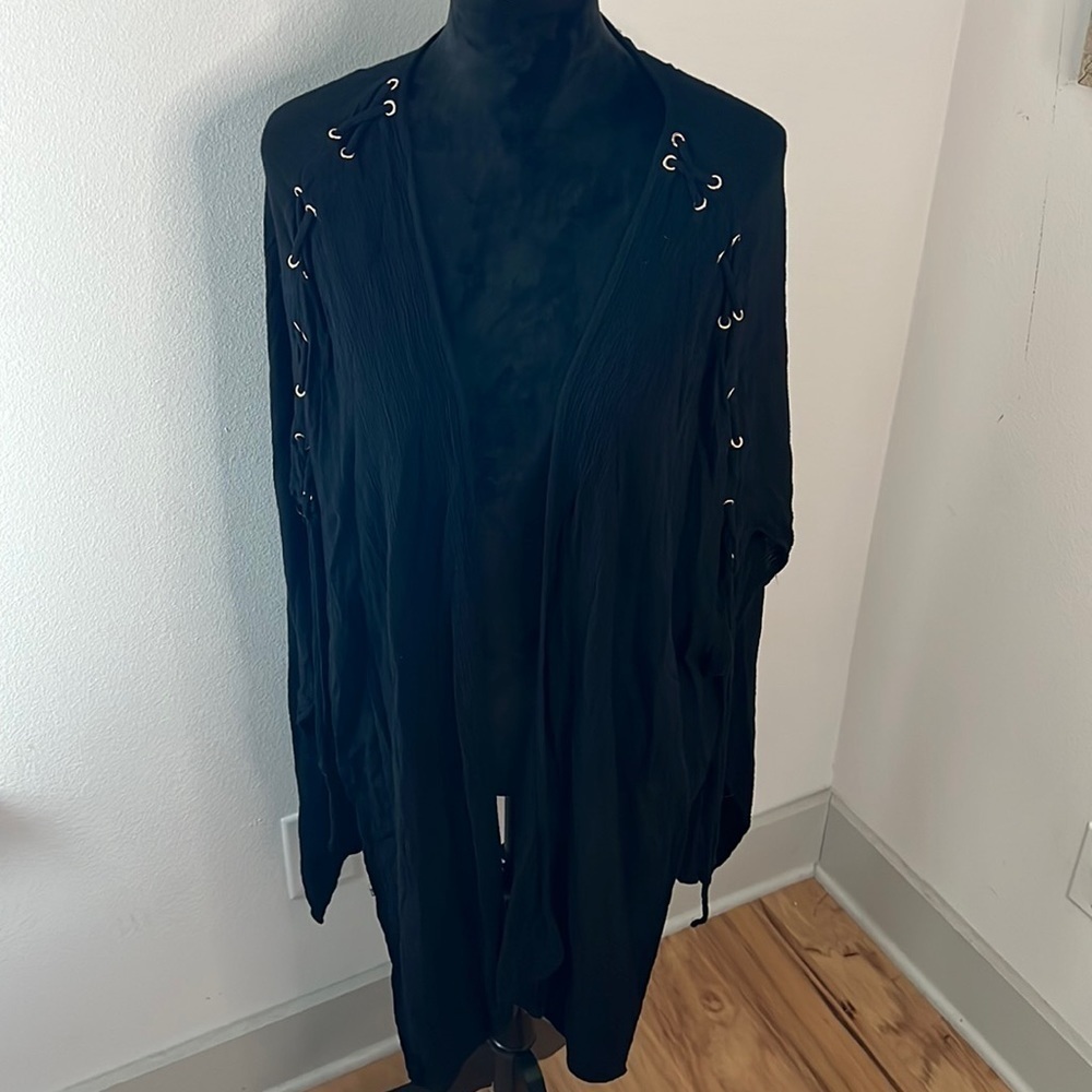 Gypsies‎ & Moondust black long light cover up  lace up detailing Sz XL
